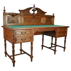 Antique Continental Carved Oak and Bronze Felt-Top Desk, circa 1880 Antique Continental Carved Oak and Bronze Felt-Top Desk, circa 1880