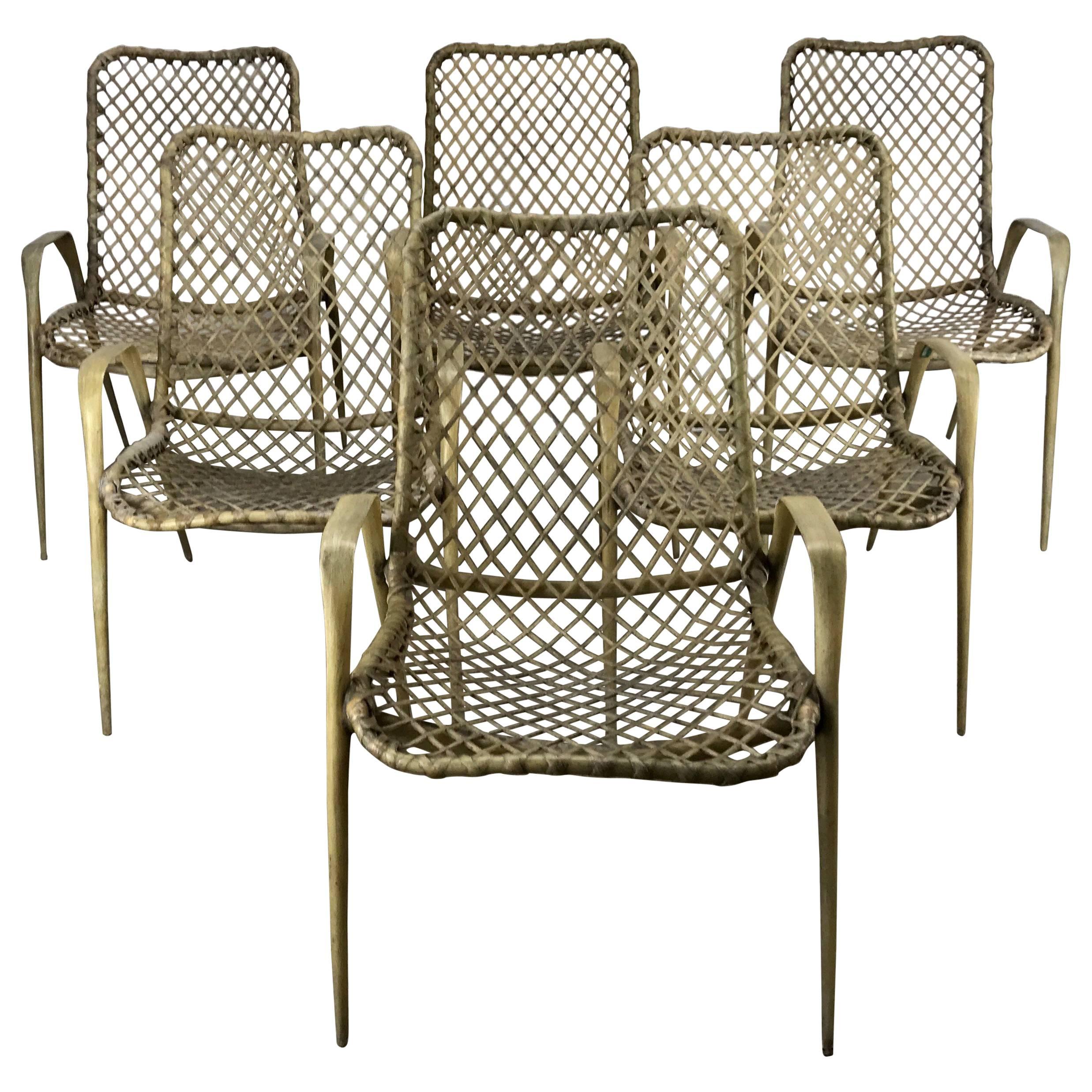 Set of Six Resin String Chairs, Modernist Indoor / Outdoor by Troy Sunshade For Sale