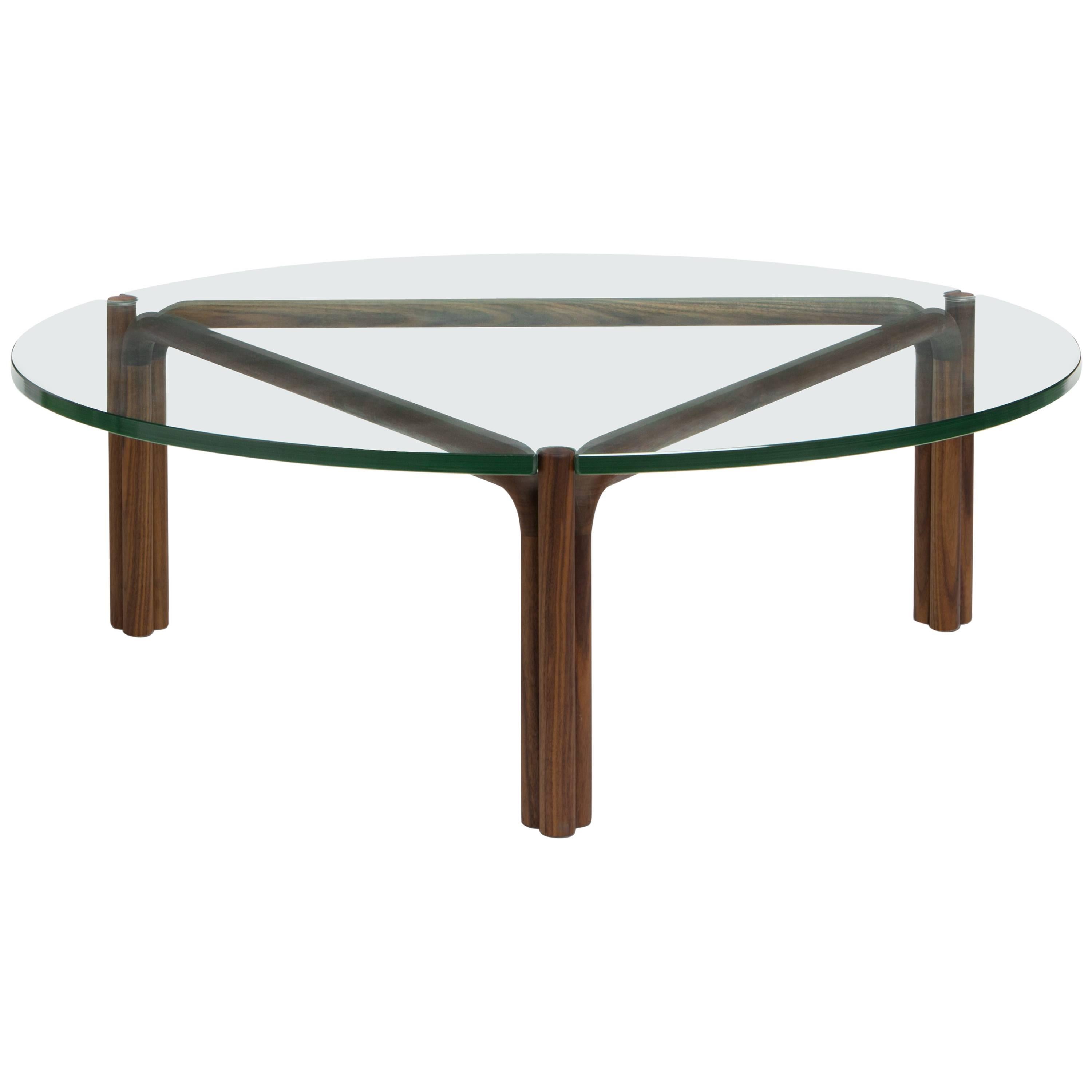 CA35G Contemporary Handcrafted Minimalist Modern Round Glass Coffee Table For Sale