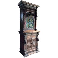 Antique French Heavily Carved Dresser Cabinet Oak, 19th Century, Victorian