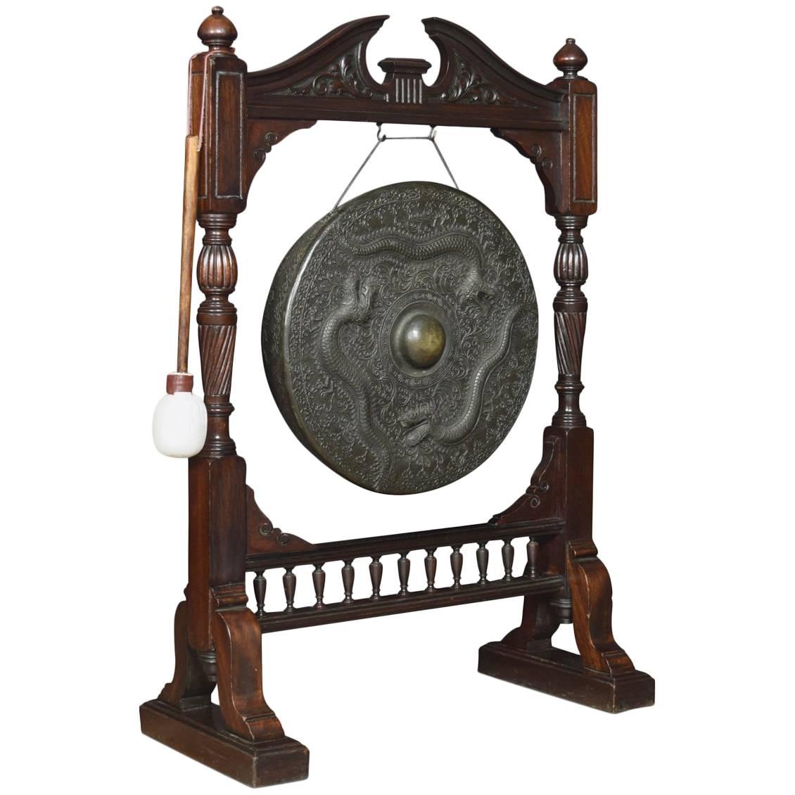 Early 20th Century Walnut Framed Floor Standing Dinner Gong