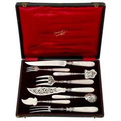 Cardeilhac French Sterling Silver and Mother-of-Pearl Serving Implement Set Box