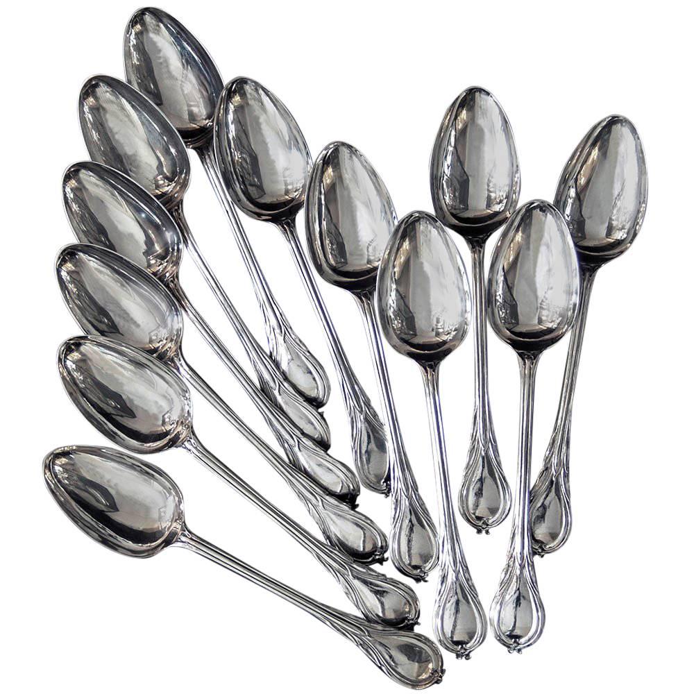 12 Antique Silver Lily Pattern Teaspoons For Sale
