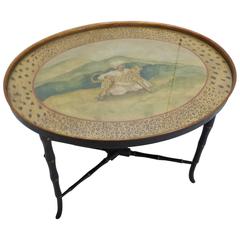 Chippendale Style Hand-Painted Faux Bamboo Oval Table