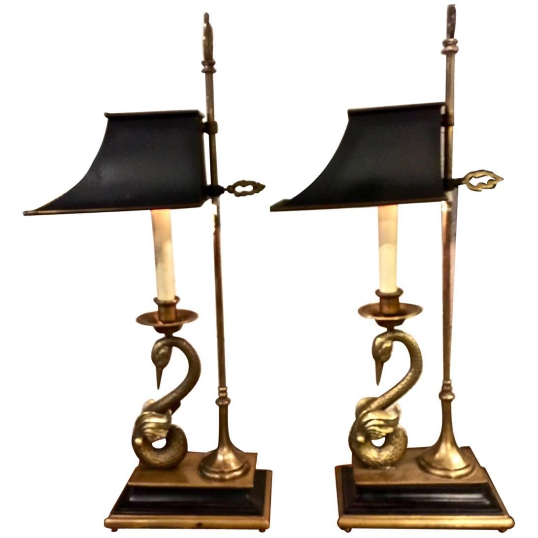Pair of Chapman Empire-Style Swan Lamps