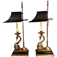 Pair of Chapman Empire-Style Swan Lamps