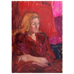 "Woman in Red", Original Oil on Canvas, Expressive Portrait of a Woman Painting