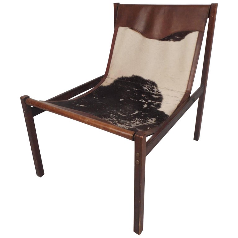 Vintage Cowhide and Leather Italian Lounge Chair by Delgase Displays