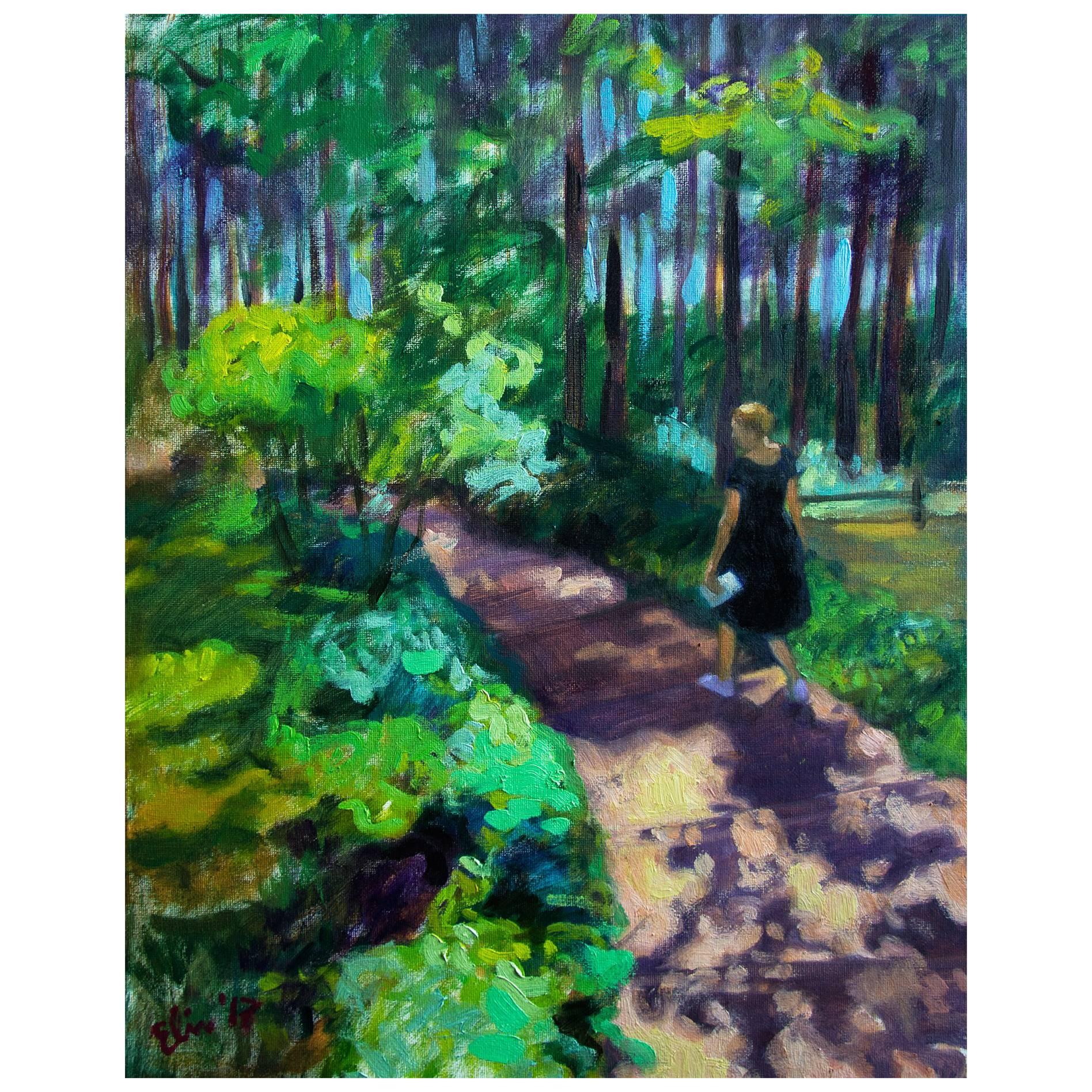 "A Walk in the Forest" Original Oil on Canvas Impressionist Painting Wall Art For Sale