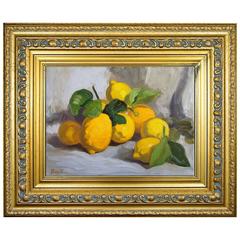 "Still Life with Lemons" Framed Painting Impressionistic Original Oil on Canvas