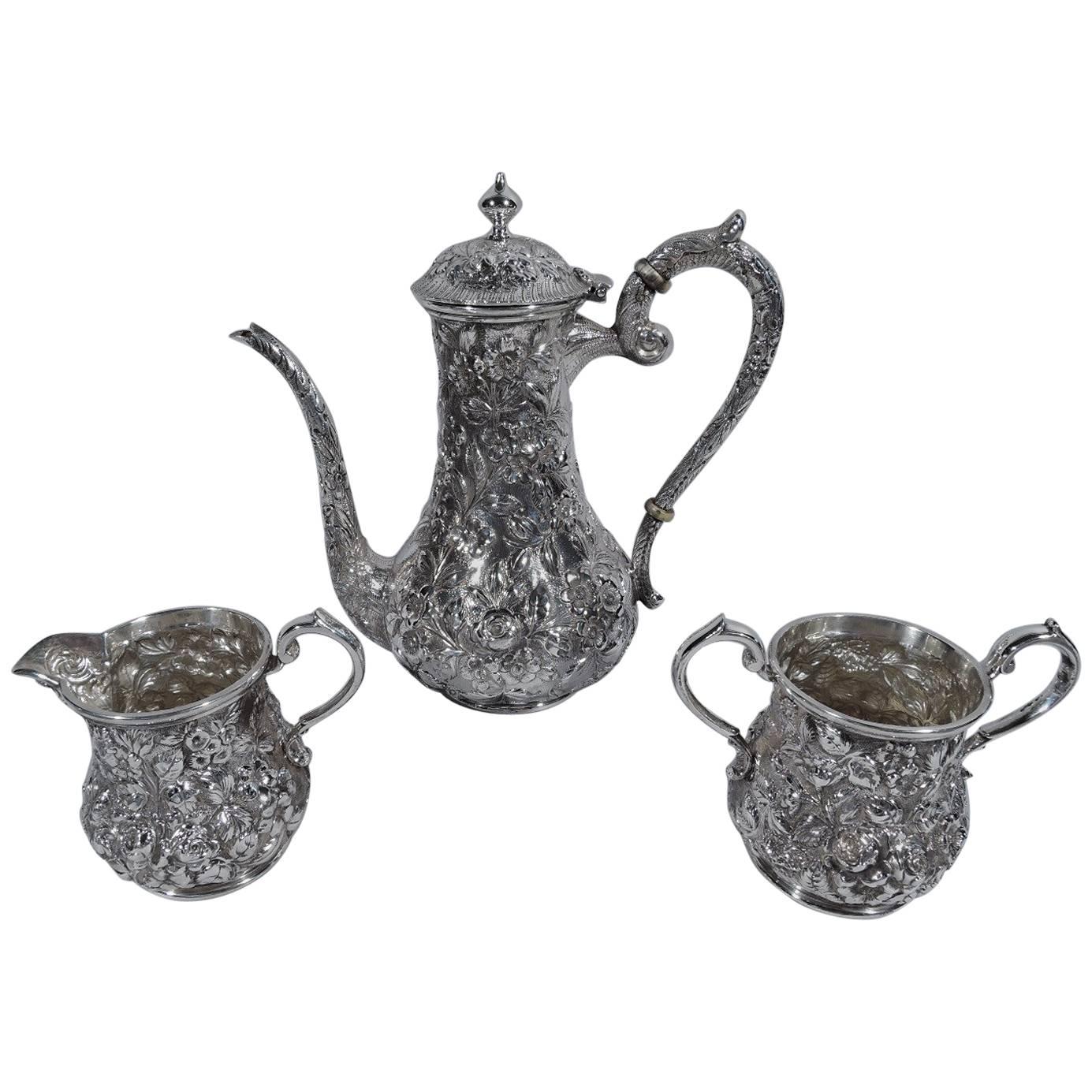 Antique Baltimore Repousse Sterling Silver Coffee Set