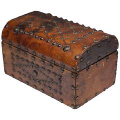 Early 20th Century Leather Studded Spanish Box, circa 1940-1950