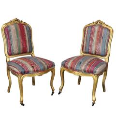 Pair of Antique French Louis XIV Style Carved Giltwood Upholstered Chairs 7