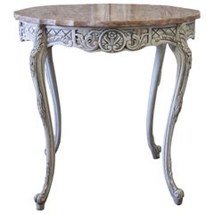 Vintage Louis XV Style Carved and Painted Side Table with Marble Top