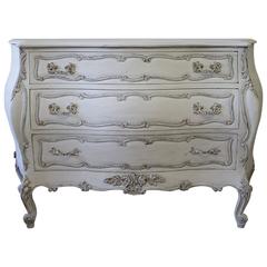 20th Century Painted and Carved Roses Three-Drawer Commode