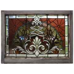 Antique Art Nouveau Leaded Stained Glass Window, Floral, circa 1920