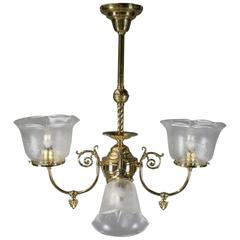 Contemporary Brass Four-Light Up and Down Chandelier, 20th Century