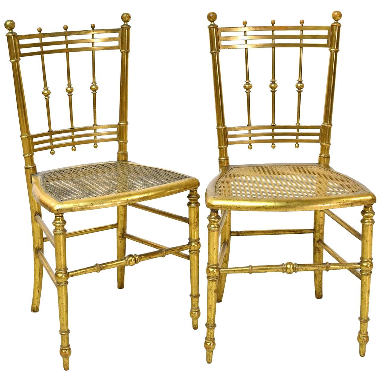 Pair of Early 20th Century French Belle Époque Salon/ Dining Chairs in Giltwood