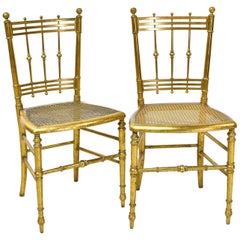 Antique Pair of Early 20th Century French Belle Époque Salon/ Dining Chairs in Giltwood