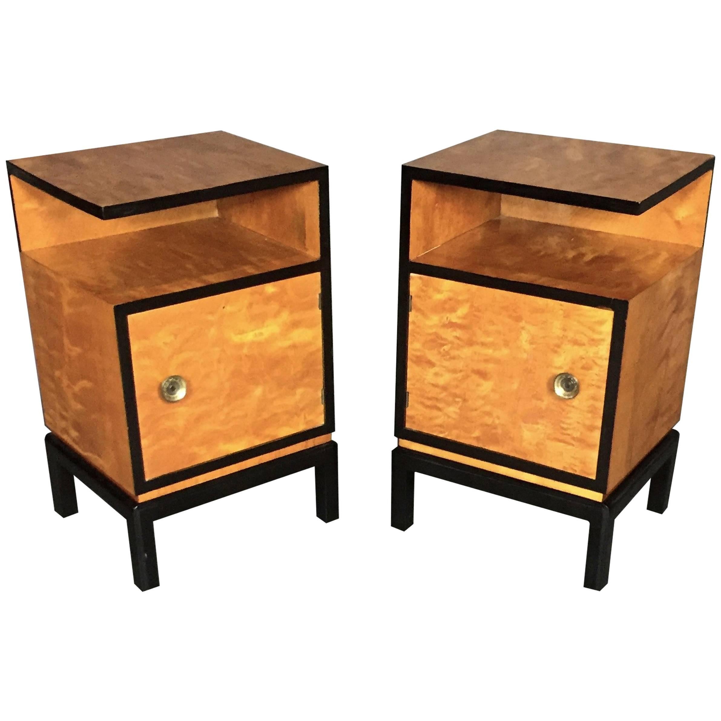 Pair of Scandinavian Birch and Black Lacquered Side Tables, 1940s