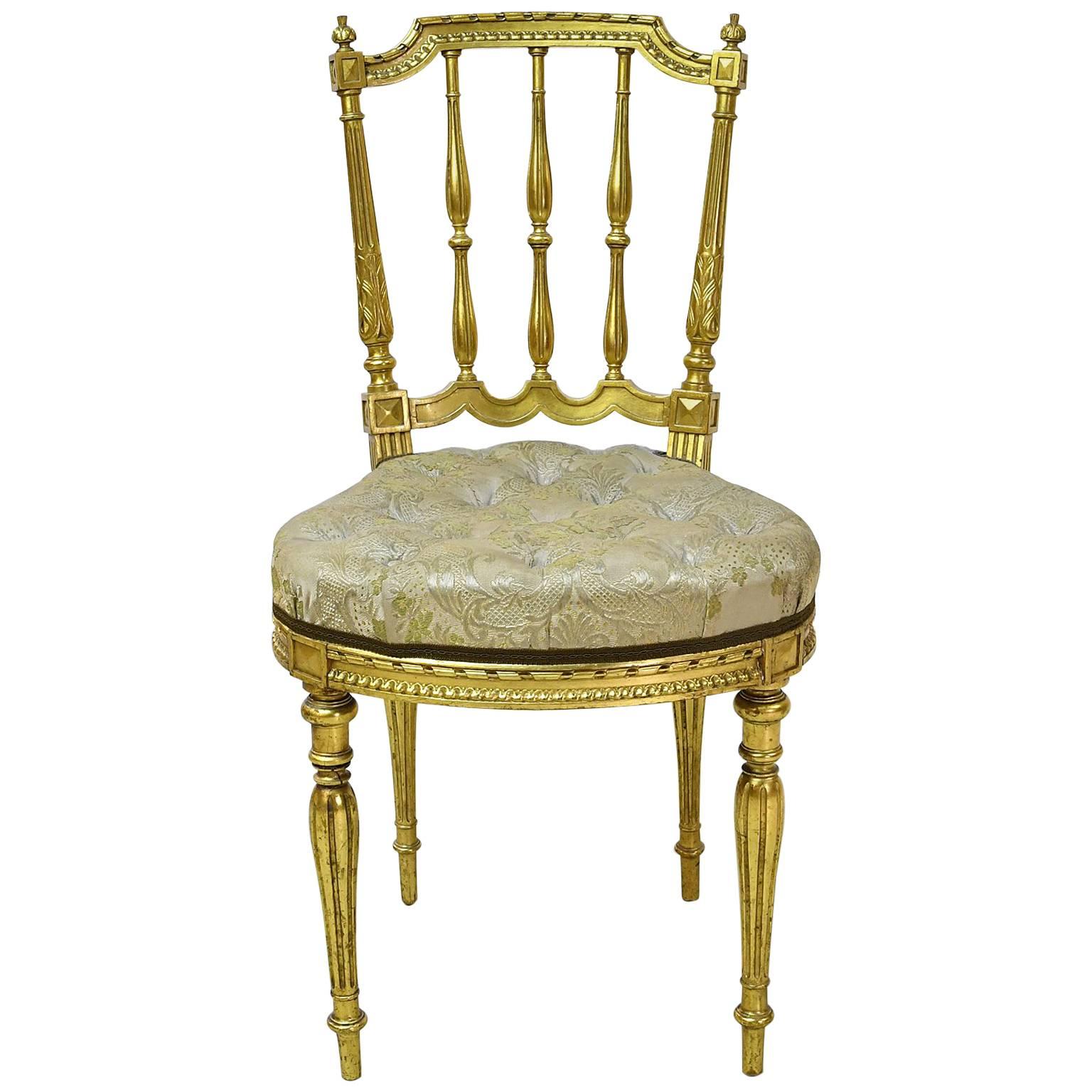 Belle Époque French Louis XVI Style Gilded Chair with Upholstered Seat, c 1900  For Sale