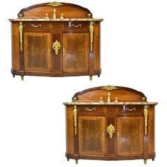 Pair of Used French Empire-Style Bathroom Vanities with Ormolu & Marble Tops