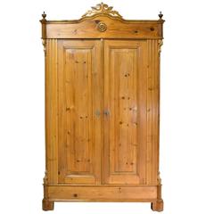 19th Century Louis Philippe Armoire in European Pine with Carved Bonnet, c. 1860 1