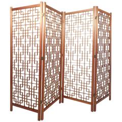 Mid-Century Modern Teak Four-Panel Lattice Folding Wall Divider 6