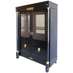 French Empire Lacquered Bibliotheque with Bronze Trellis Doors and Ormolu 6