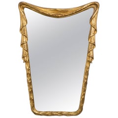 1940s Hollywood Regency Carved Wood Draped Mirror from Italy