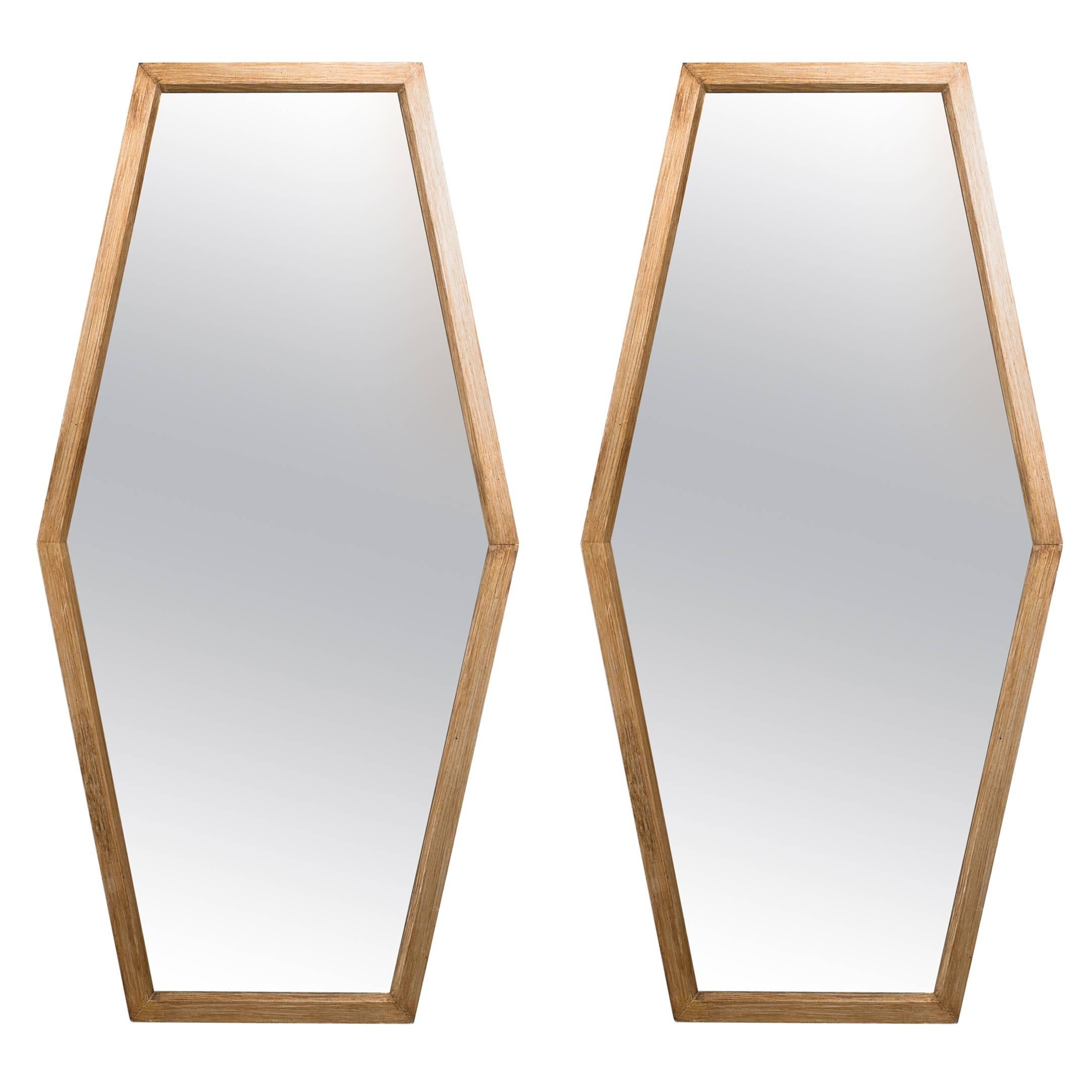 Pair of 1960s Wood Modern Hexagonal Custom Mirrors from Boston