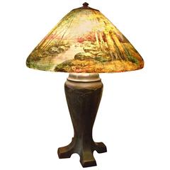 Antique Rare Handel Stream Scene Table Lamp Numbered 5673