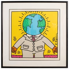 Vintage Keith Haring Numbered  Lithograph  Entitled Globe Man 