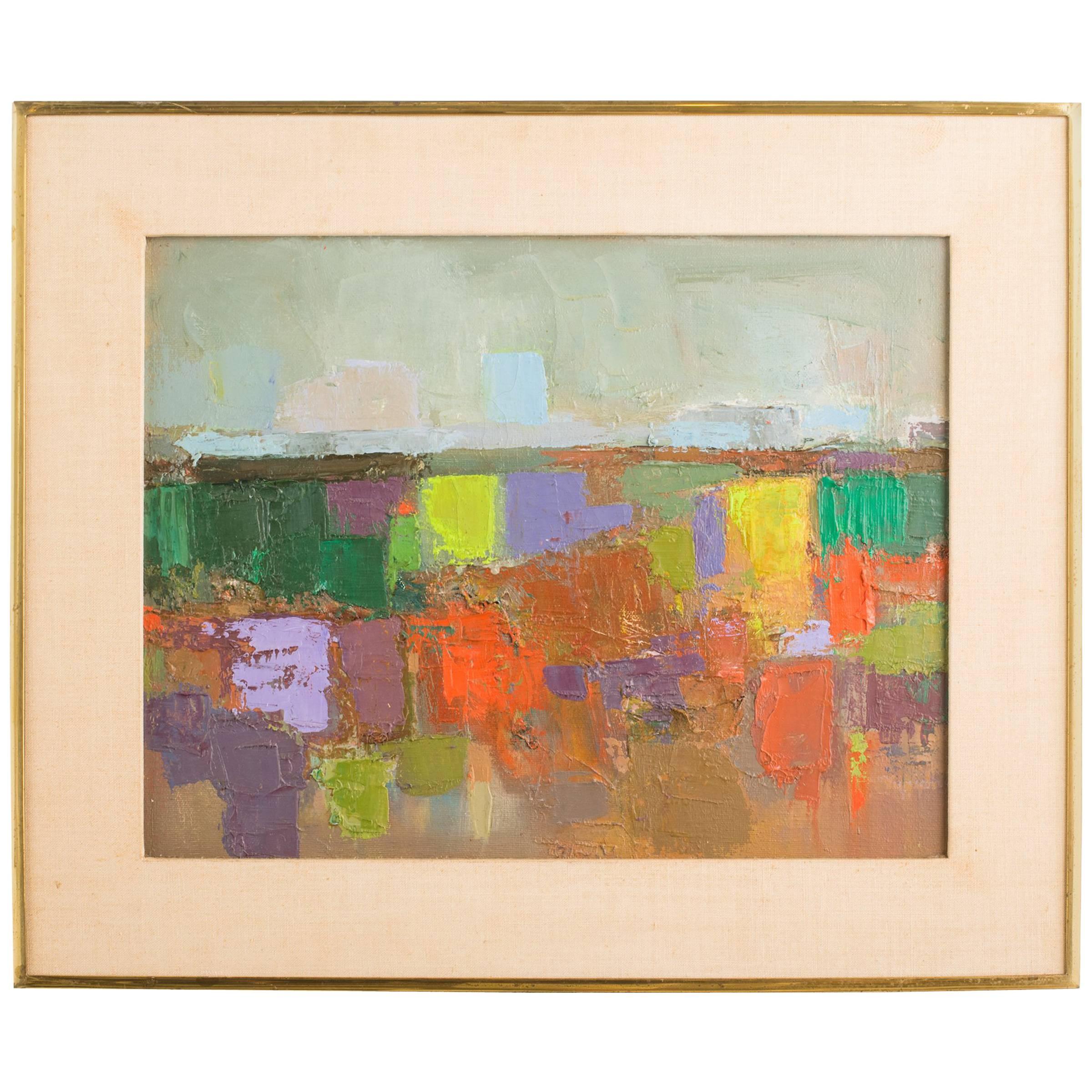 1960s Colorful Abstract Oil  Painting On Canvas