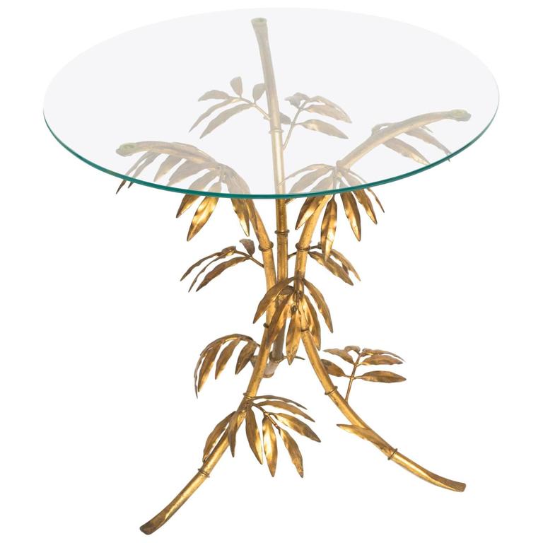 1960s Italian Faux Bamboo Gilt Metal Side Table For Sale at 1stdibs