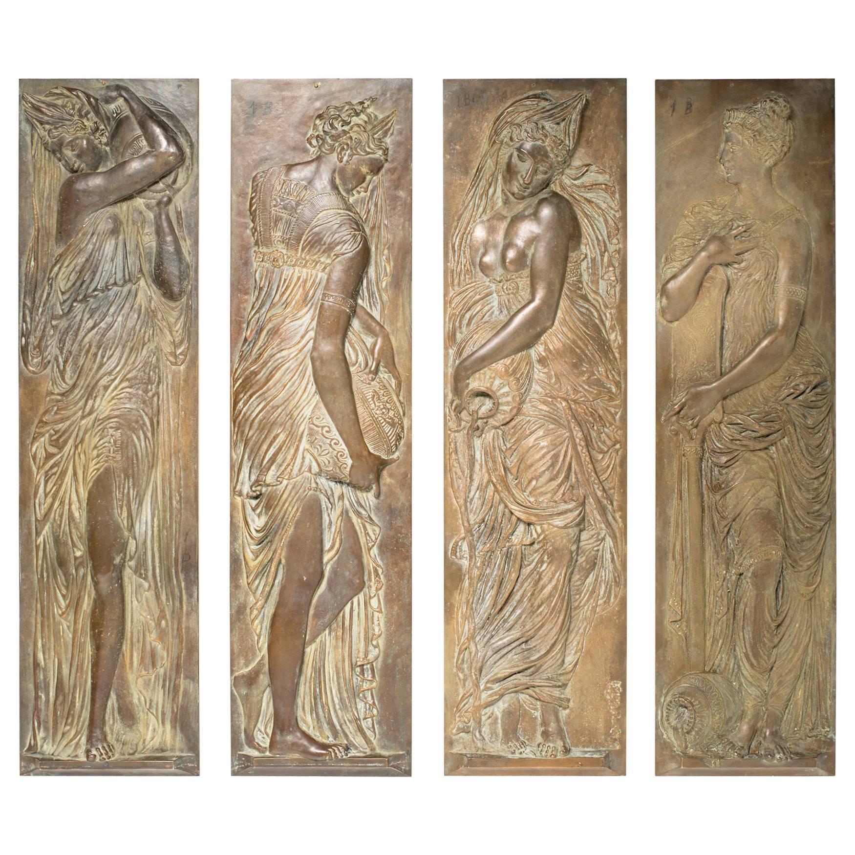 Four Turn of the Century Bronze Plaques of Classical Water Maidens