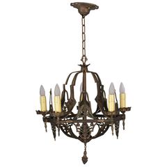 Antique 1920s Chandelier with Floral Design and Original Polychrome Finish