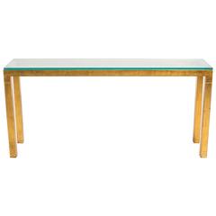 Gilt Metal Parsons Console Table with Thick Glass