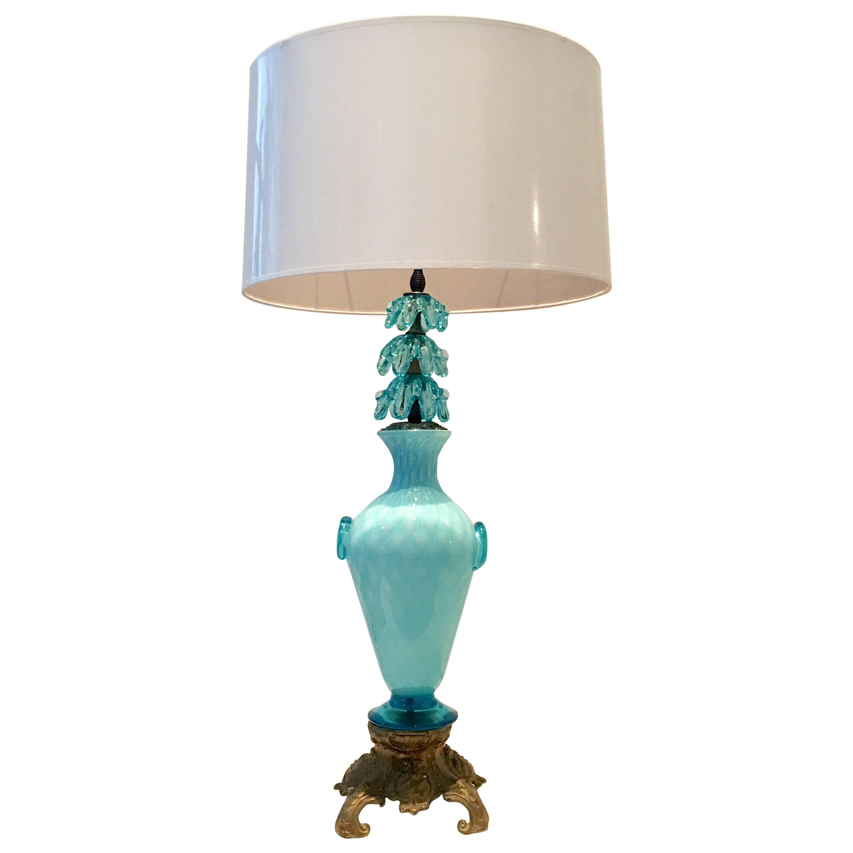 21st Century Italian Murano Glass & Bronze Mount Vase Form Lamp