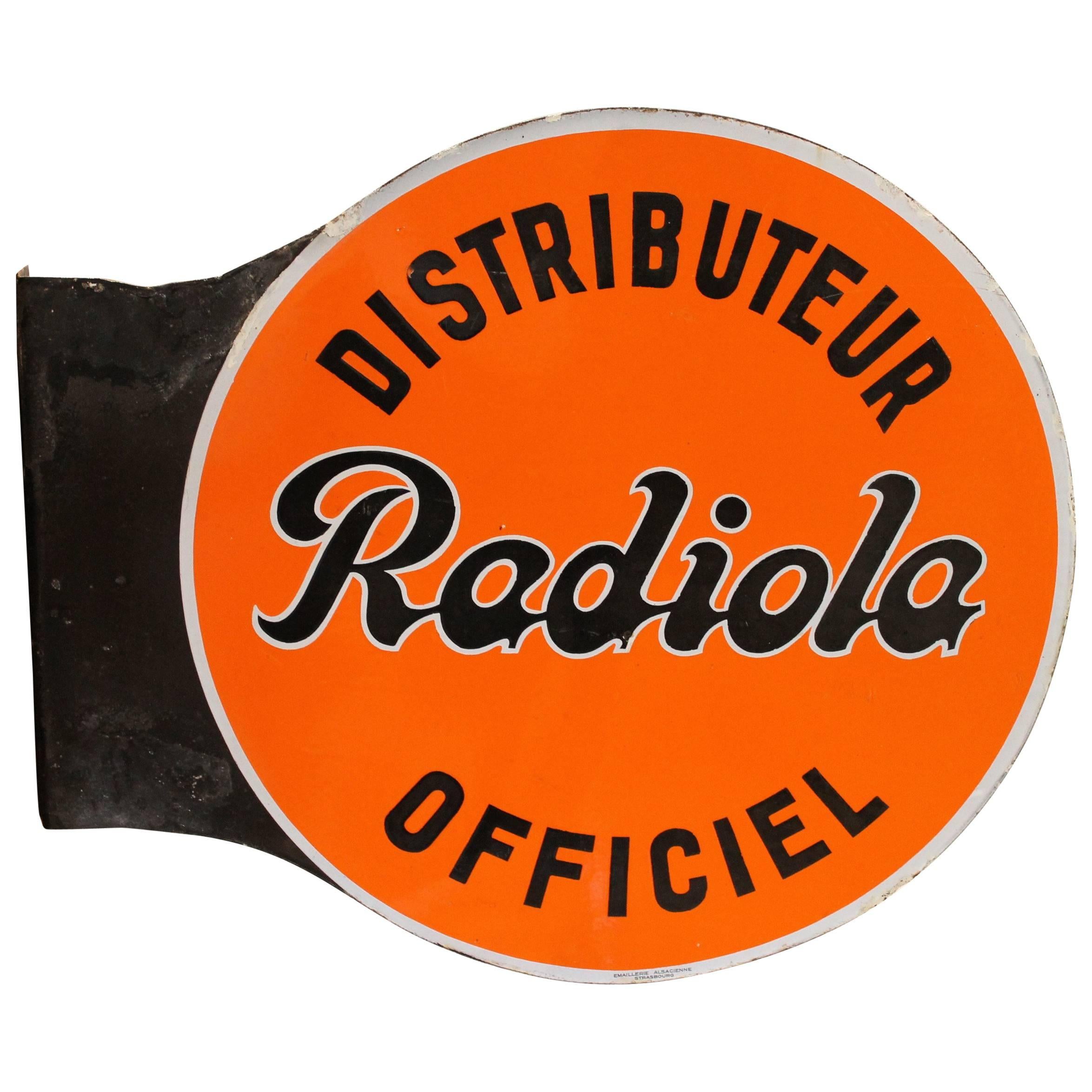 Vintage Double-Sided Enamel Sign Radiola, 1950s