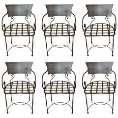 Set of Six Hand-Forged Wrought Iron Dining Chairs