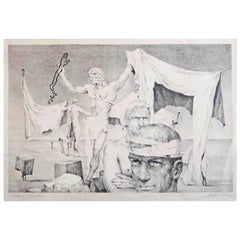 "Many Hands," Rare Surrealist Lithograph with Male Nudes by John Lear, 1930s