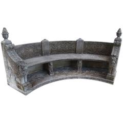 Large Semi Circular Carved Limestone Griffins Bench 1