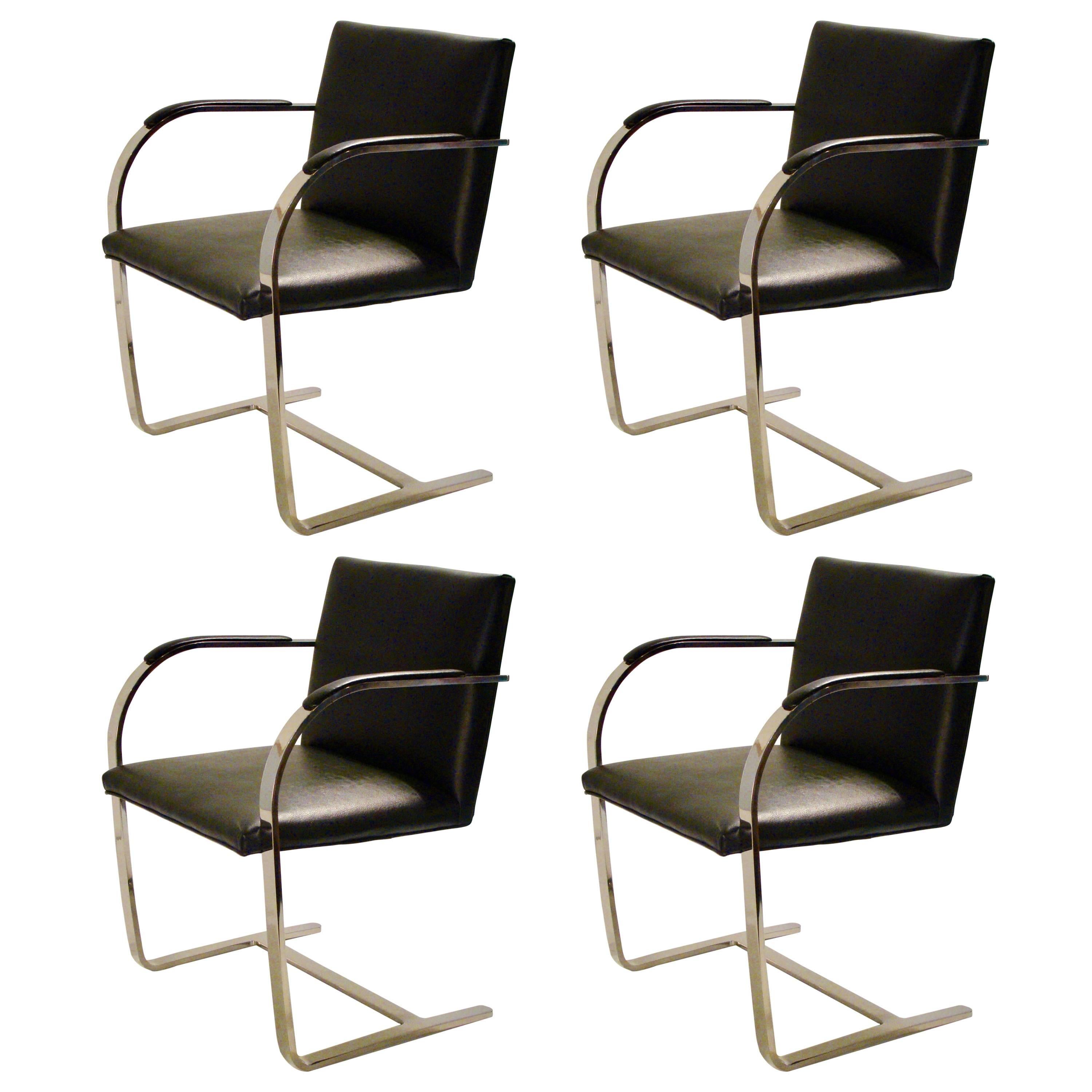 Leather and Stainless Steel Brno Chairs attributed to Knoll For Sale