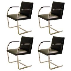 Vintage Leather and Stainless Steel Brno Chairs attributed to Knoll