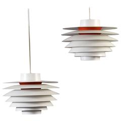Antique Danish White and Red Verona Pendant Lamp by Svend Middelboe for Nordisk Solar