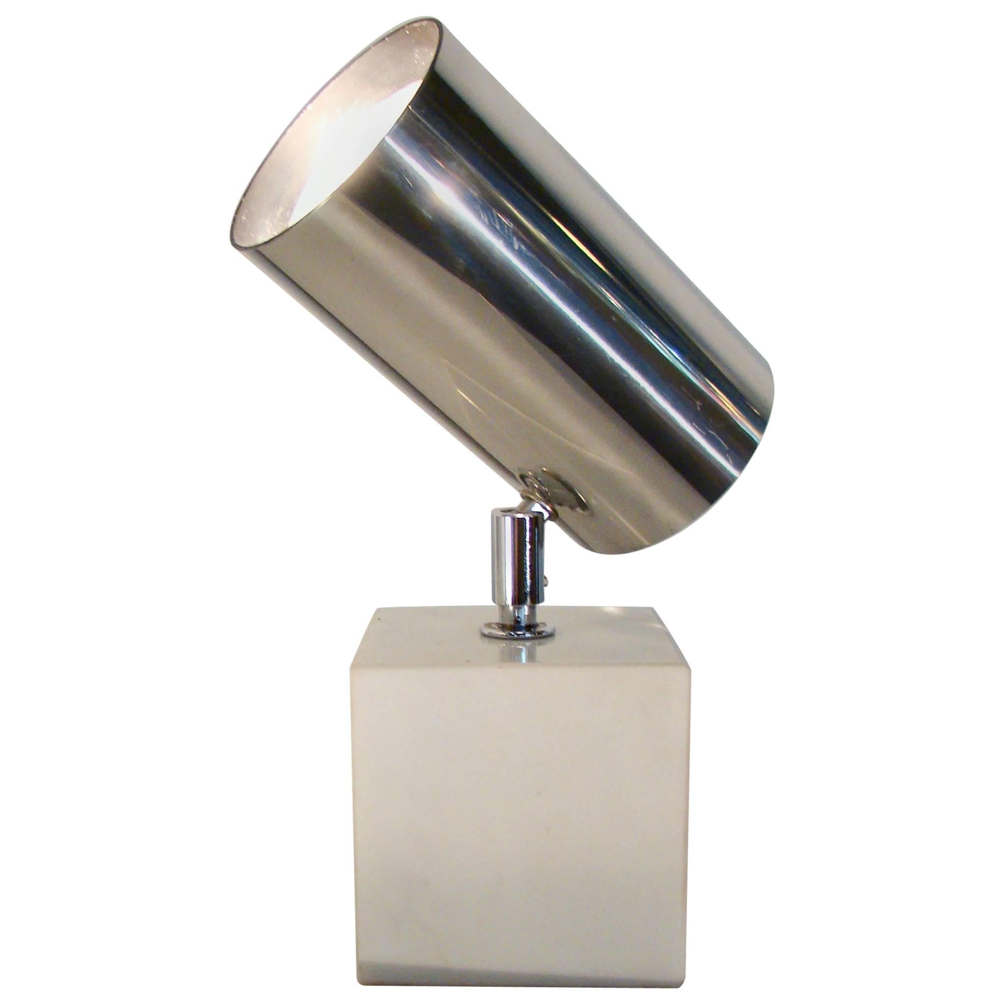 Koch and Lowy Chrome and Marble Pivoting Table Lamp, circa 1970s For Sale