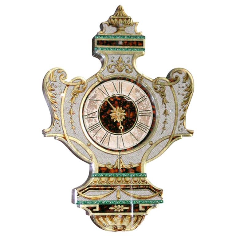 Fanciful Eglomise Electric Wall Clock For Sale