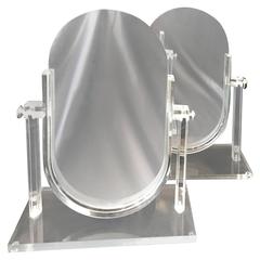 Pair of Large Mid-Century Table Vanity Mirrors on Acrylic Stand / Base