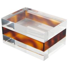 Mid-Century Modern Clear and Tortoise Lucite Decorative Box, circa 1970s